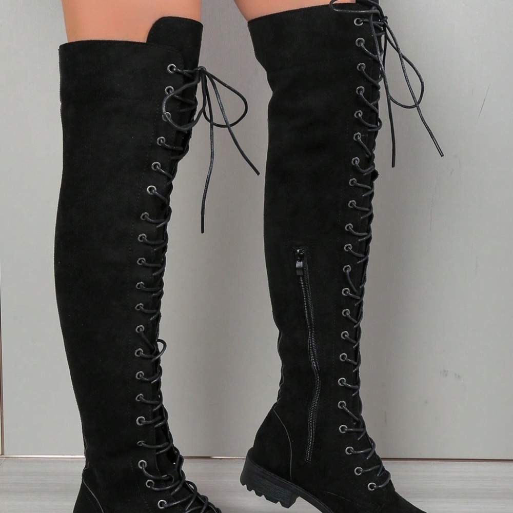 Women's Black Over-the-Knee Lace-Up Boots